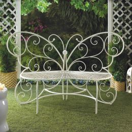 White Butterfly Garden Bench