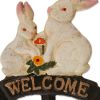 Cast Iron Bunny Rabbits Welcome Flower Pot Stake