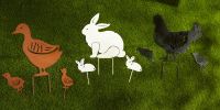 Rabbit Family White Metal Garden Stake Set