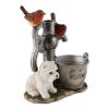 Terrier Puppy with Birds Solar Garden Light with Flower Pot