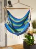 Hammock Chair with Tassel Fringe - Blue and Green Stripes