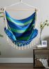 Hammock Chair with Tassel Fringe - Blue and Green Stripes