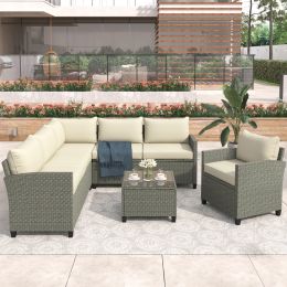 Patio Furniture Set, 5 Piece Outdoor Conversation Set, with Coffee Table, Cushions and Single Chair