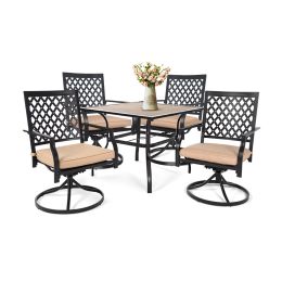 MEOOEM Patio Dining Set  Bistro Set Outdoor Furniture Square Bistro Metal Table Side Table and Swivel Dining Chairs with Cushion