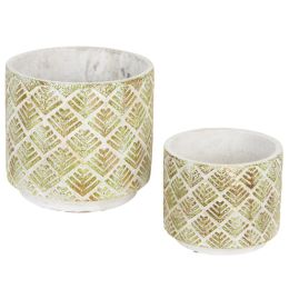 Cement Flower Pot Set - Gold Abstract Design