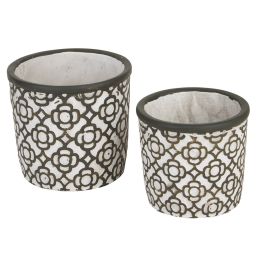 Cement Flower Pot Set - Dark Gray Lattice Design