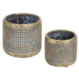 Cement Flower Pot Set - Weathered Gold Metallic